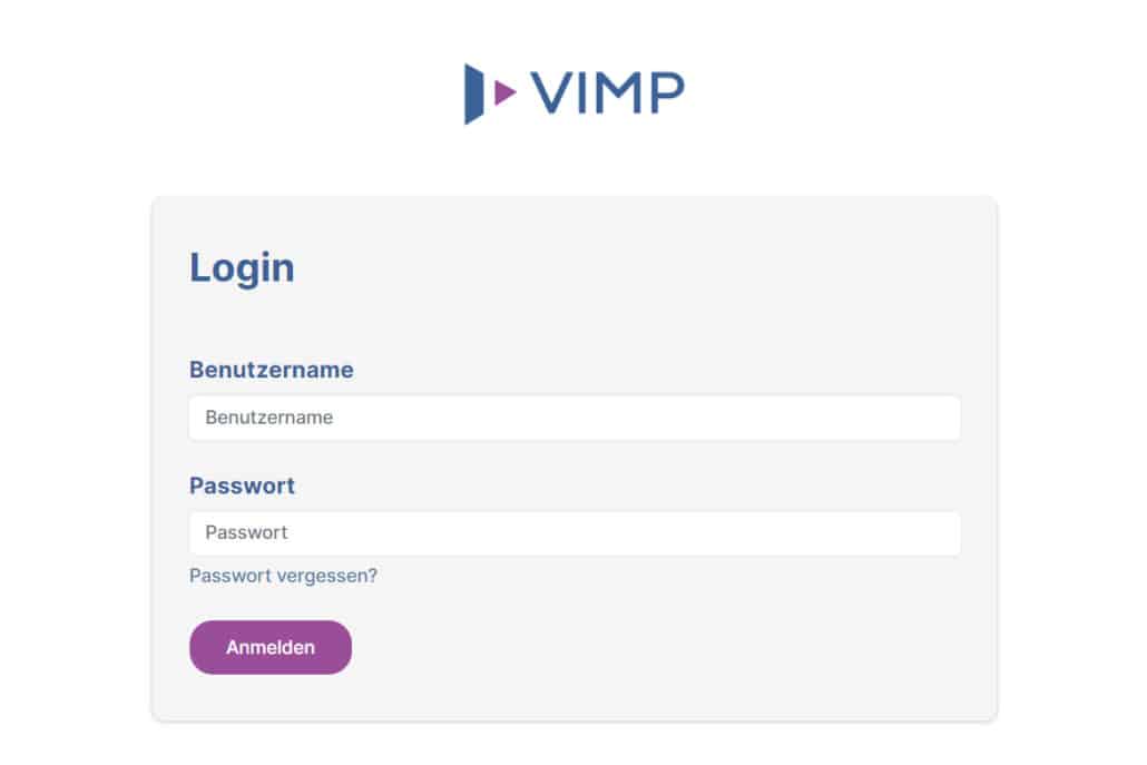 VIMP Login page